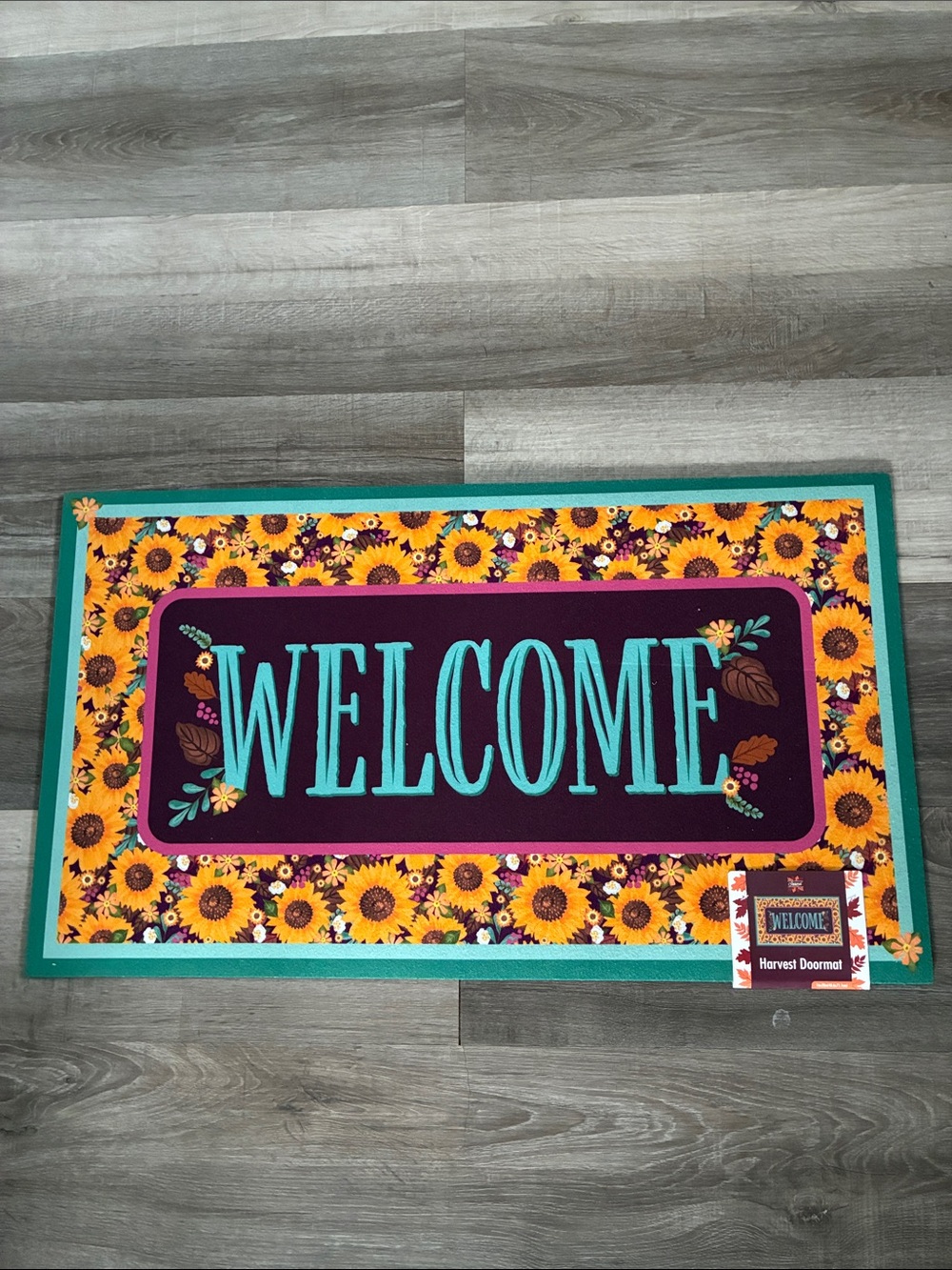 NWT- WELCOME- Harvest Sunflower Doormat w/ Anti Skid Rubber Back 16x28